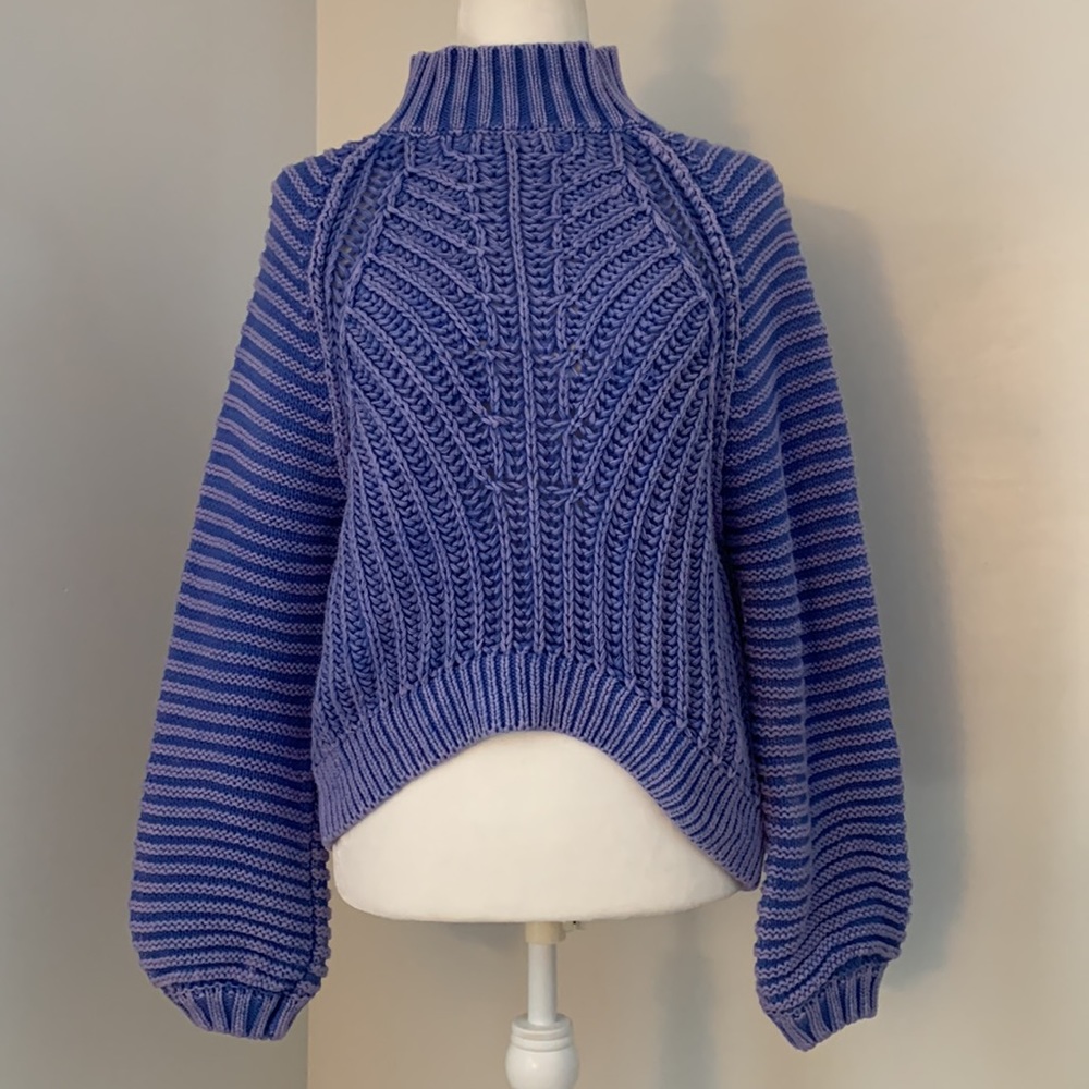 Free People Mock Neck Chunky Knit Sweater Hi Low